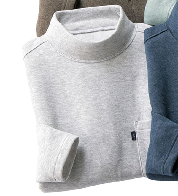 「カシミヤタッチハイネックＴシャツ（メンズＴシャツ）」｜シルバーグレー