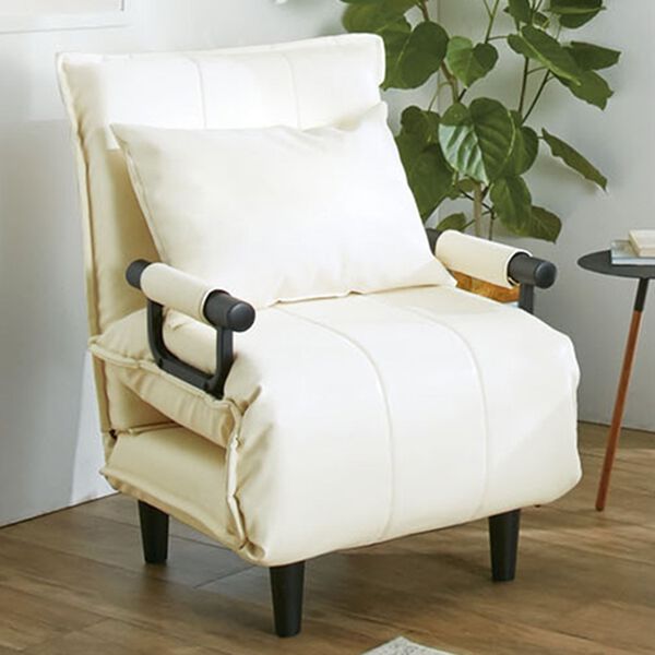 iellio（イエリオ）の「座って寝てくつろげる３ＷＡＹソファベッド２＜サイズが選べる・省スペース・リクライニング・クッション付＞（ソファ）」｜ホワイトレザー調