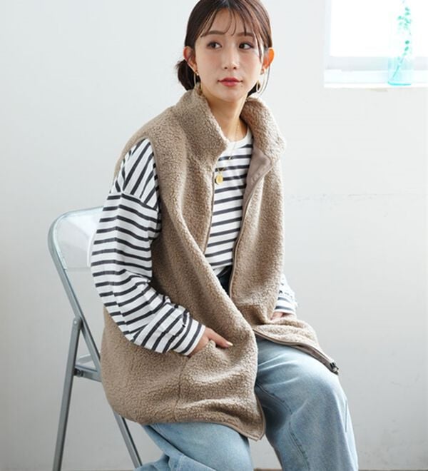 A HAPPY MARILYN（アハッピーマリリン）の「【Ｌ～８Ｌ】大きいサイズの企画者が作りました！ほんのりＡラインでお腹周りゆったりボアベスト（ベスト）」｜詳細画像