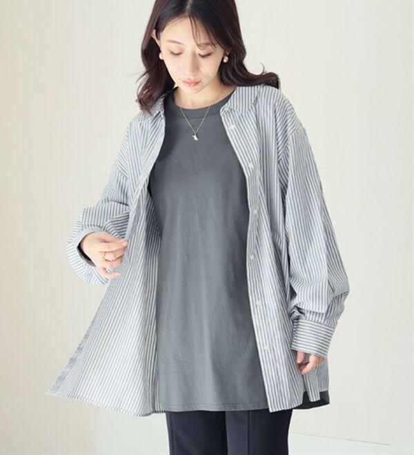A HAPPY MARILYN（アハッピーマリリン）の「【大きいサイズ】【Ｌ～８Ｌ】綿１００％裾魅せラウンドヘムＴシャツ（Tシャツ）」｜詳細画像
