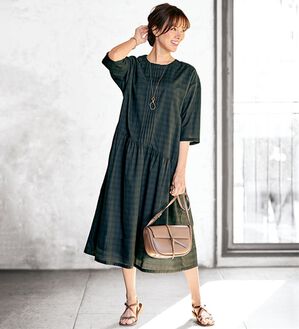BELLUNA（ベルーナ）の「チェック柄切替ワンピース（その他ワンピース）」｜チャコール系