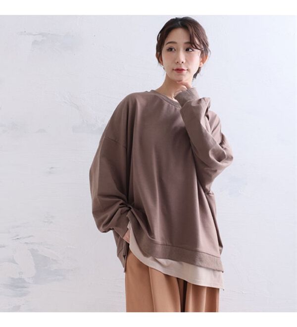 A HAPPY MARILYN（アハッピーマリリン）の「【Ｌ～１０Ｌ】ゆるっと楽ちん！着ぶくれ回避の　重ね着風　ミニ裏毛　プルオーバー（カットソー）」｜詳細画像