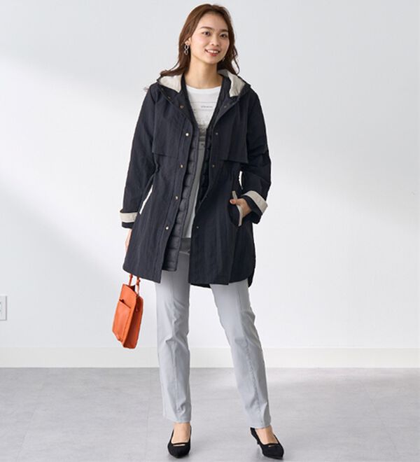 BELLUNA（ベルーナ）の「おしゃれの主役！蓄熱中わたベスト付配色コート（ハーフコート）」｜詳細画像