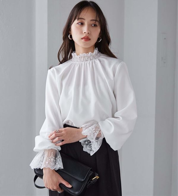 RANAN（ラナン）の「レースフリルプチハイネックブラウス（ブラウス）」｜詳細画像