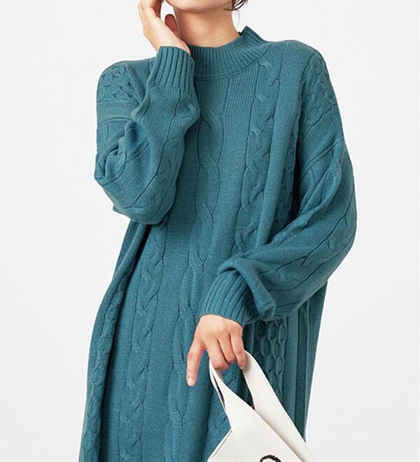 BELLUNA（ベルーナ）の「ケーブル柄ロング丈ニットワンピース（ニットワンピース）」｜詳細画像