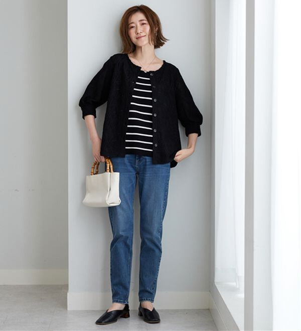 BELLUNA（ベルーナ）の「波柄シアージャカード素材カーディガン（ニットカーディガン）」｜詳細画像