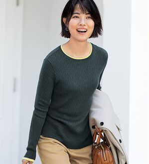 BELLUNA（ベルーナ）の「《ＨｕｇＲｅａｍコットン》配色リブセーター（ニット・セーター）」｜詳細画像