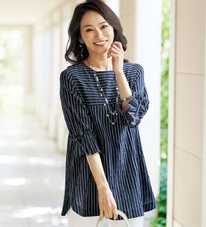 BELLUNA（ベルーナ）の「さらりと涼やか綿素材変化織ストライプブラウス（ブラウス）」｜詳細画像