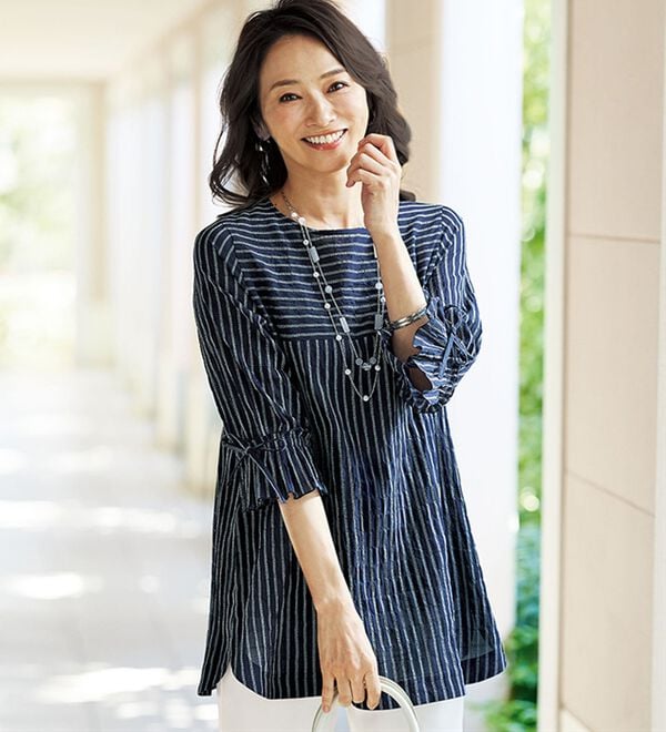 さらりと涼やか綿素材変化織ストライプブラウス - ベルーナ【公式】