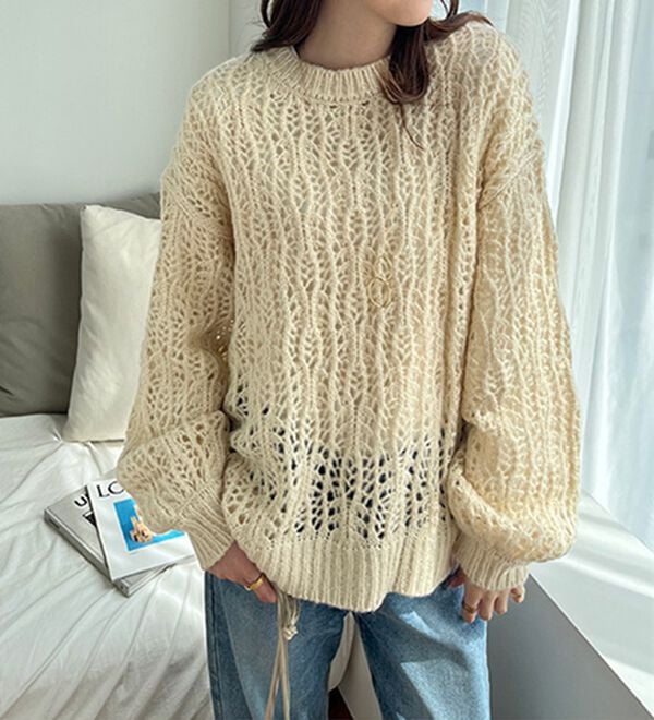 透かし柄編みルーズニット - ベルーナ【公式】