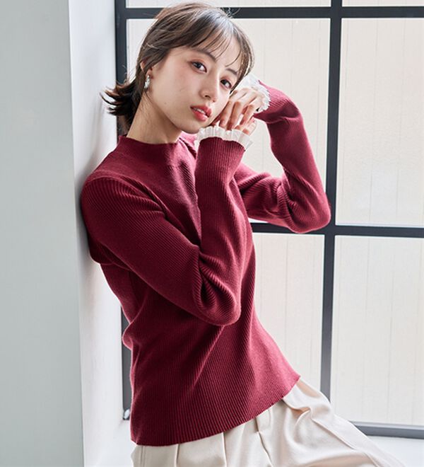 RANAN（ラナン）の「【春色追加】シアーフリル袖ハイネックリブニット（ニット・セーター）」｜詳細画像