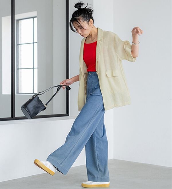 BELLUNA（ベルーナ）の「新感覚！メッシュデニムワイドパンツ（フルレングスパンツ）」｜詳細画像