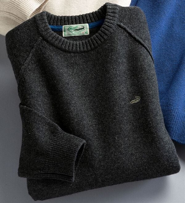 「＜クロコダイル＞天竺ニットクルーセーター（メンズニット・セーター）」｜チャコール