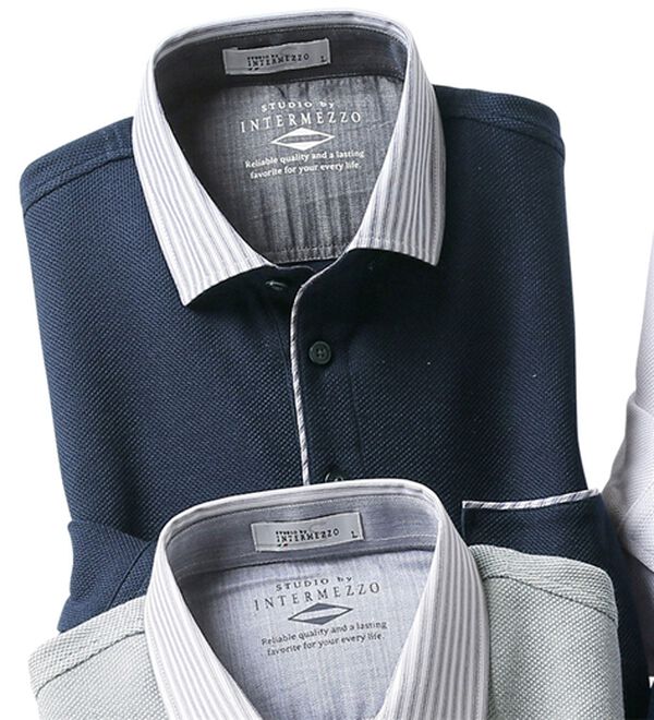 「＜Ｓ　ｂｙ　インターメッツォ＞洗練ドレスポロシャツ（メンズポロシャツ）」｜ネイビー