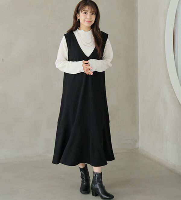 A HAPPY MARILYN（アハッピーマリリン）の「【Ｌ～８Ｌ】選べる丈！リブトップス&times;マーメイドジャンスカ２点セット（アンサンブル）」｜詳細画像