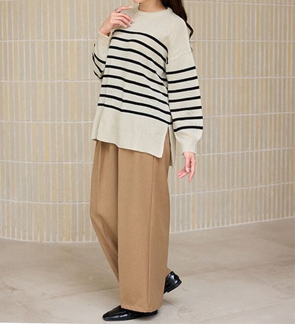 RANAN（ラナン）の「ワイドリブ使いカラーニットチュニック（ニット・セーター）」｜詳細画像