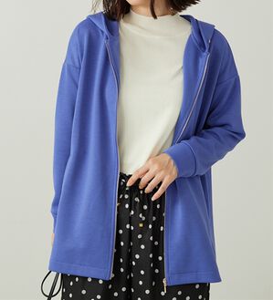BELLUNA（ベルーナ）の「フードデザインとろみ素材ジップアップパーカー（パーカー）」｜パープルブルー