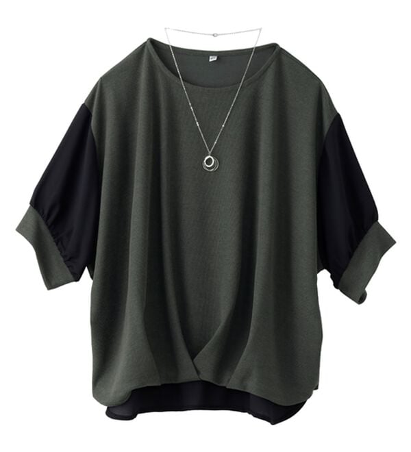 BELLUNA（ベルーナ）の「&ldquo;2点セット&rdquo;ネックレス付！異素材裾タックプルオーバー（カットソー）」｜詳細画像