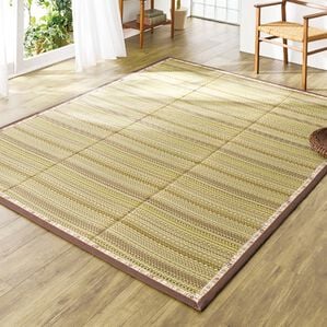 「お手入れカンタン防ダニはっ水い草ラグ（い草ラグ）」｜更紗ブラウン