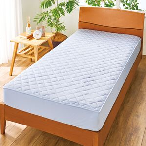 「接触冷感＆綿１００％リバーシブルパッド一体型ボックスシーツ（ボックスシーツ・ベッドシーツ）」｜ブルー