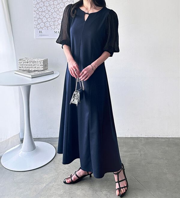 GeeRA（ジーラ）の「袖楊柳シアー美ラインワンピース（カットソーワンピース）」｜詳細画像