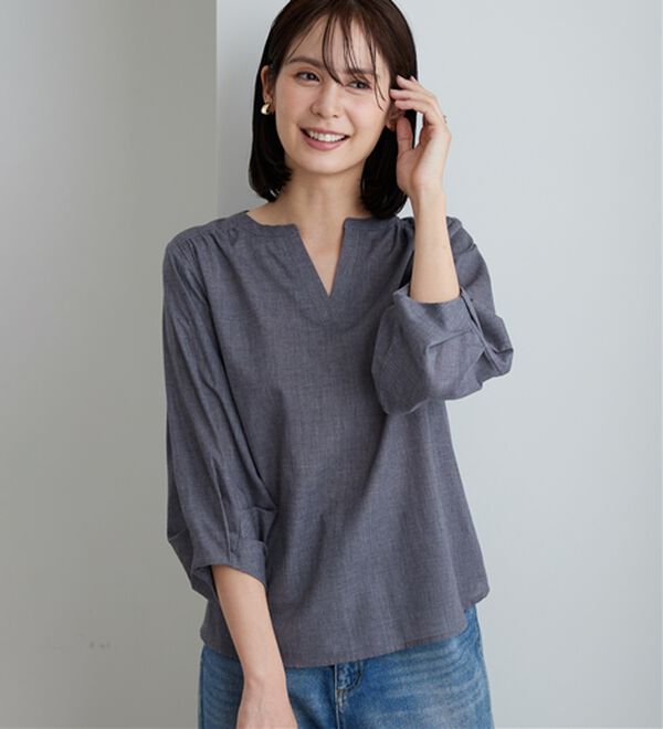 BELLUNA（ベルーナ）の「杢調素材袖タックデザインブラウス（ブラウス）」｜杢グレー