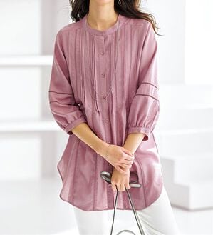 BELLUNA（ベルーナ）の「機能付リネン混ピンタック使いシャツチュニック（チュニック）」｜ローズ