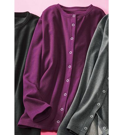 ルフラン（ルフラン）の「なめらかタッチ前あきトレーナー（ニットカーディガン）」