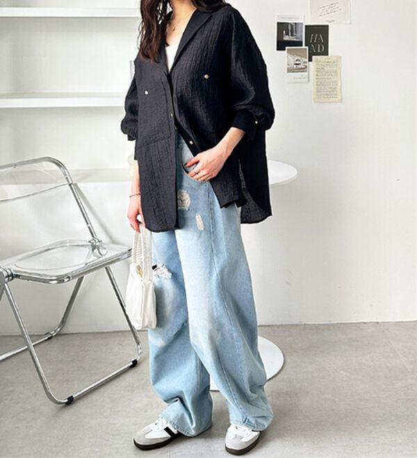 GeeRA（ジーラ）の「しぼ感素材開衿シャツ（シャツ）」｜詳細画像