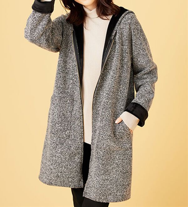 BELLUNA（ベルーナ）の「裏ベロア素材フードデザインコート（ロングコート）」｜詳細画像