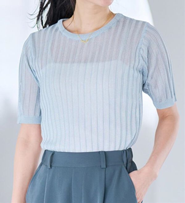 RANAN（ラナン）の「5分袖シアーラメリブニット（ニット・セーター）」｜詳細画像