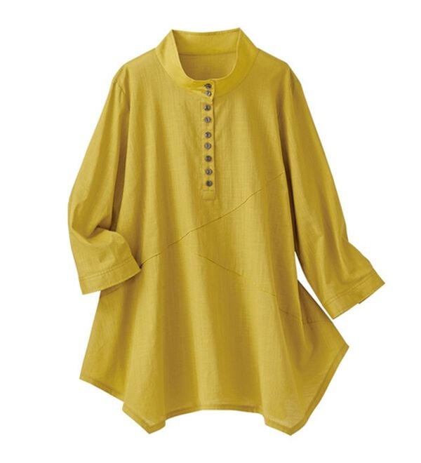 BELLUNA（ベルーナ）の「綿１００％スラブ素材スタンド衿切替ブラウス（ブラウス）」｜詳細画像