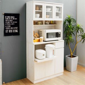 iellio（イエリオ）の「おしゃれなキッチンボード＜食器棚・キッチン収納・家電収納レンジ台・キッチン家電収納＞（キッチン収納）」｜ホワイトウォッシュ引き出しﾀｲﾌﾟ