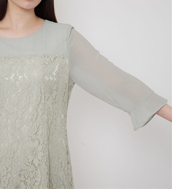 BELLUNA（ベルーナ）の「シャンタン素材ノーカラージャケットレースワンピースアンサンブル（ワンピースセットスーツ）」｜詳細画像