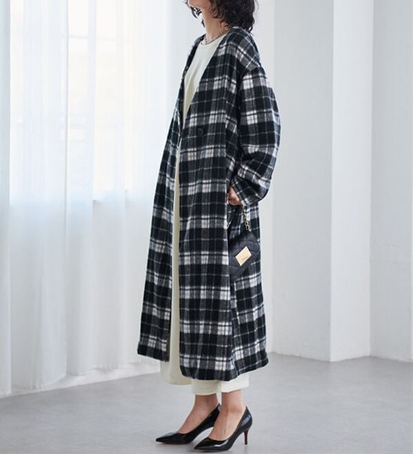RANAN（ラナン）の「ビッグチェック柄シャギーコート（ロングコート）」｜詳細画像