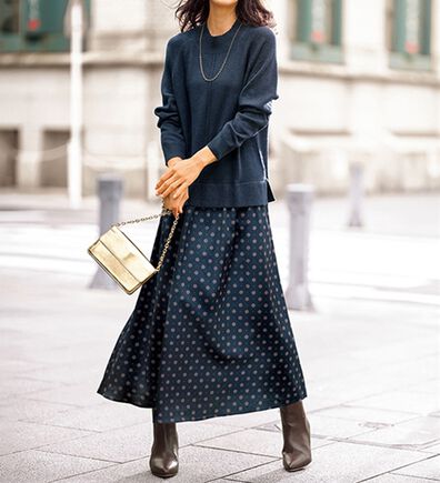 BELLUNA（ベルーナ）の「ニット切替プリントワンピース（ドッキングワンピース）」