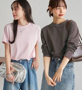 RANAN（ラナン）の「【選べる袖丈】【ひんやり・ＵＶ】＜BC＞綿100％プチハイネックＴシャツ（カットソー）」