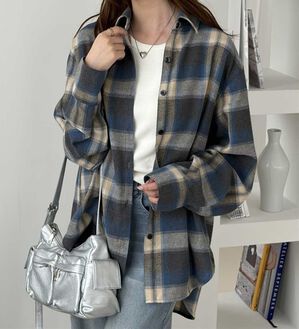 GeeRA（ジーラ）の「チェック柄オーバーサイズシャツ（シャツ）」｜ブルー