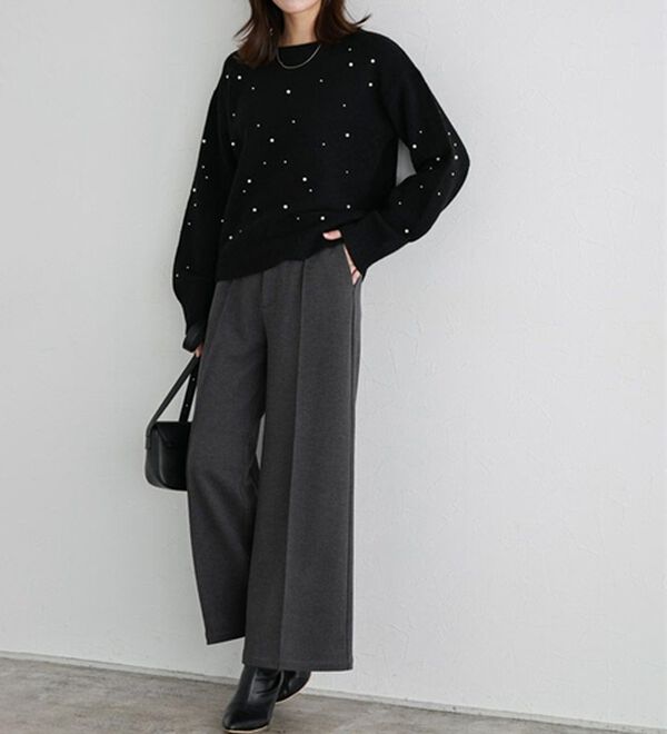 Pierrot（ピエロ）の「カット起毛ピンタックワイドパンツ（ワイドパンツ・ガウチョ）」｜詳細画像