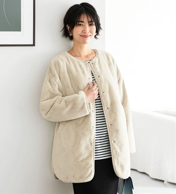 BELLUNA（ベルーナ）の「着こなし２通り！キルト&times;フェイクファーリバーシブルコート（ハーフコート）」｜詳細画像