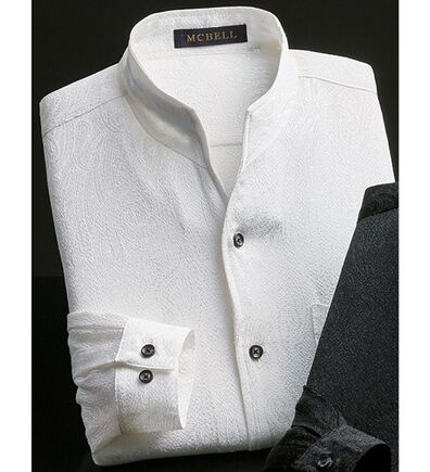 「日本製　ちりめんジャカードスタンドシャツ（メンズシャツ）」