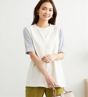 BELLUNA（ベルーナ）の「異素材切替タック使いプルオーバー（カットソー）」｜アイボリー系