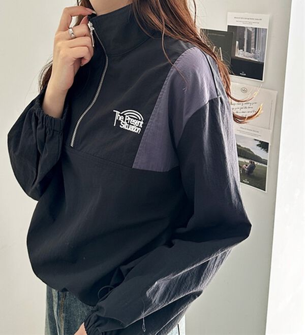 GeeRA（ジーラ）の「ハーフジップ配色ナイロンブルゾン（ブルゾン）」｜詳細画像