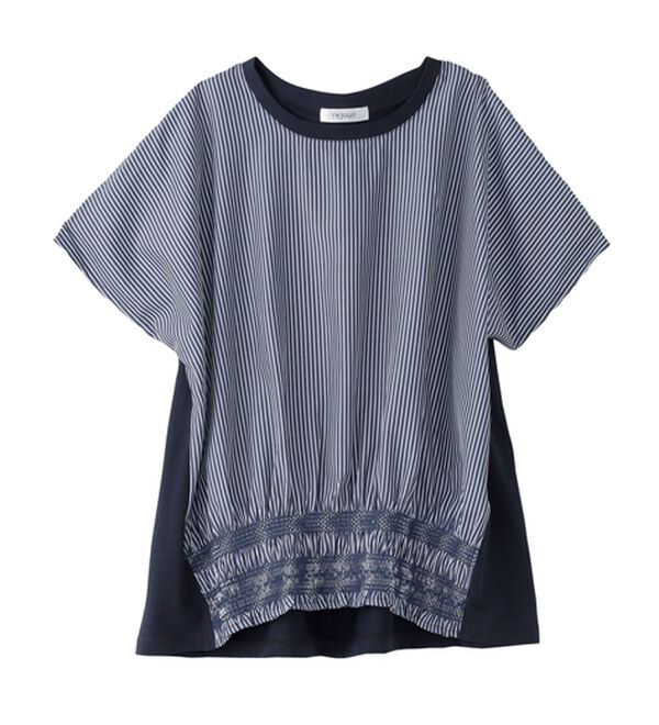 BELLUNA（ベルーナ）の「【ひんやり接触冷感】シャーリング使い異素材切替プルオーバー（カットソー）」｜詳細画像