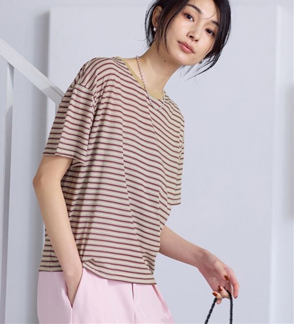 Viola e Viola（ヴィオラ エ ヴィオラ）の「ほんのり透け感綿混セミシアートップス（カットソー）」｜ベージュボーダー
