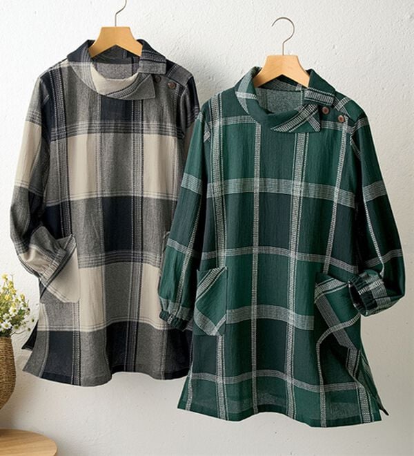 BELLUNA（ベルーナ）の「【２枚組】刺し子素材かっぽうチュニック（ホームウェア）」｜2枚組