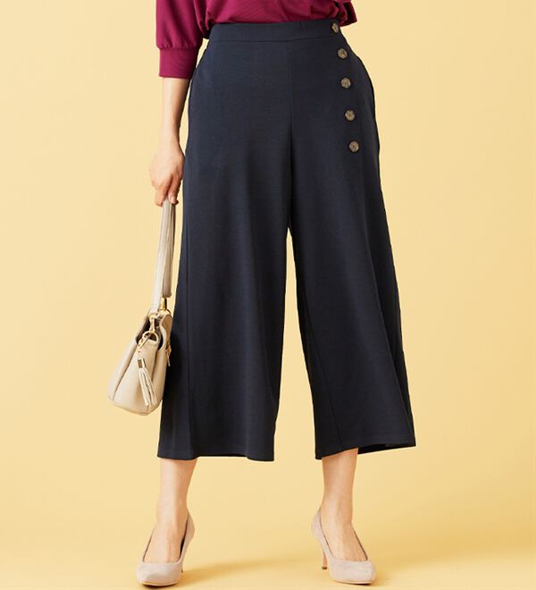 BELLUNA（ベルーナ）の「ジョーゼット素材サイドボタンワイドパンツ（ワイドパンツ・ガウチョ）」｜詳細画像