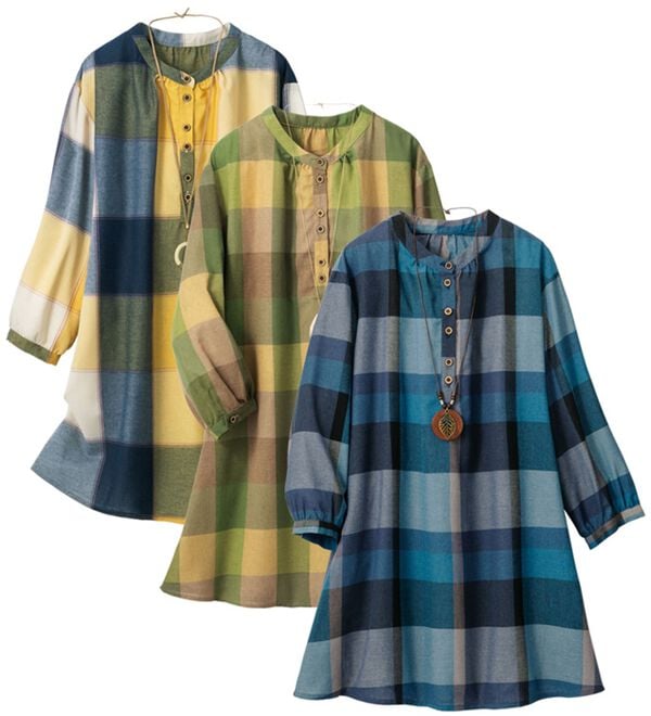 ルフラン（ルフラン）の「【３色組】さらり快適。ビッグチェック柄ブラウス（ブラウス）」｜詳細画像