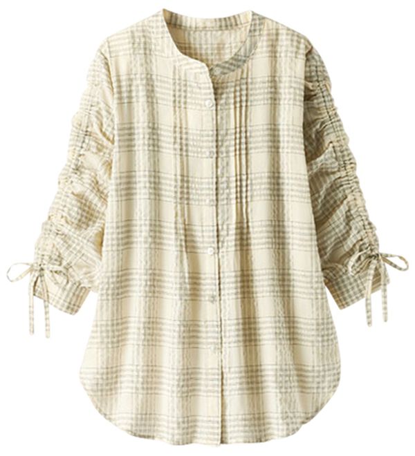 BELLUNA（ベルーナ）の「シアーチェック素材袖ドロストブラウス（シャツ）」｜詳細画像