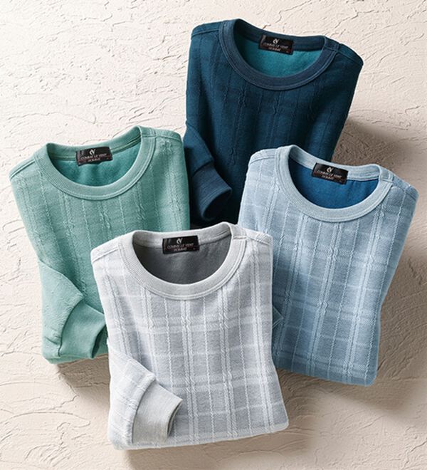 「＜コムルヴァン・オム＞チェック柄ふくれジャカードトレーナー（メンズトレーナー）」｜詳細画像